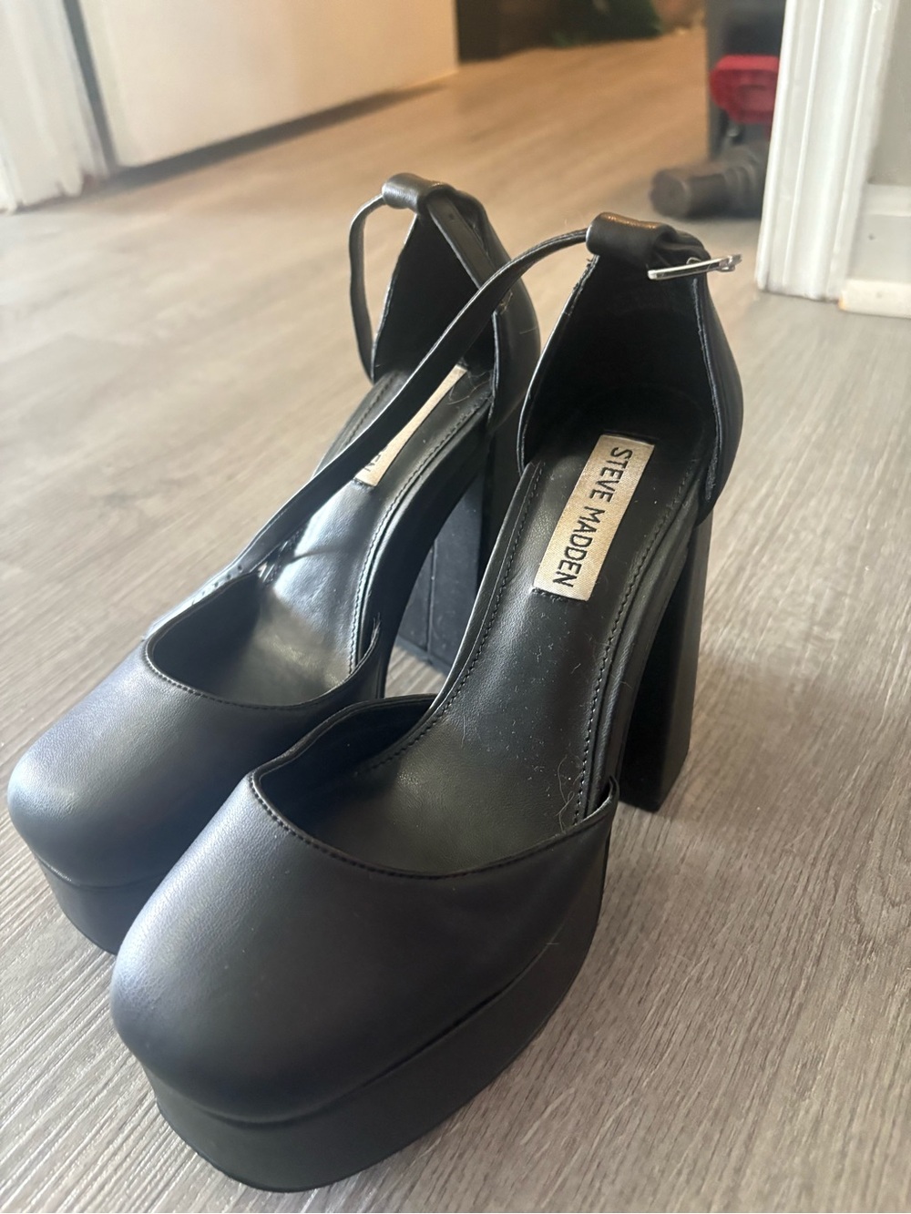 Steve Madden Black Chunky Platform Pumps with Ankle Strap
